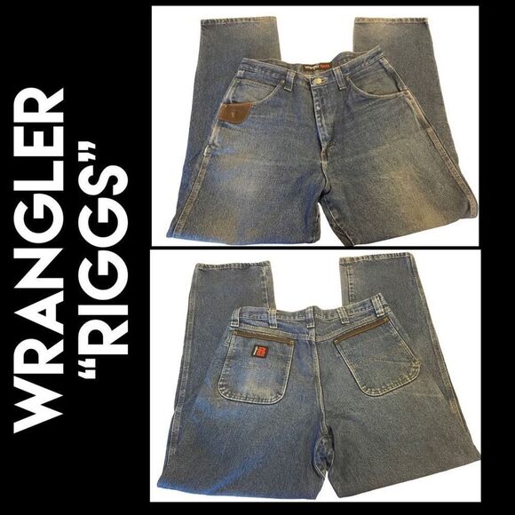 Wrangler Men's Riggs Workwear Jeans Leather Hook Tool Pockets Denim Straight Leg - Picture 1 of 14